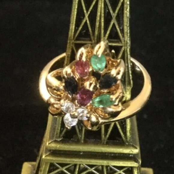Vintage EDCO Gold Over 925 Multi Gemstone Cocktail Ring 5.5 - Picture 4 of 7